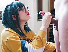 Beautiful Girlfriend With Glasses Gives An Incredible Blowjob