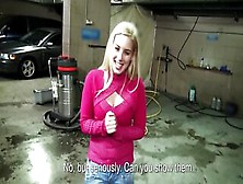 Stranger Convinces Cheerful Blonde To Show Tits Giving Her Money