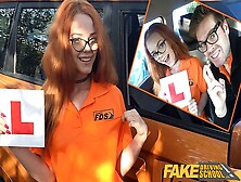 Fake Driving Instructor Rides His Charming Red-Head Teeny Student In The Car And Gives Her A Cream Pie