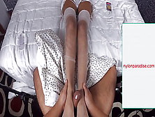 Adriana Lima White Stockings Footjob And Facial On Nylon Feet Soles - Sweet Booty G String Thong