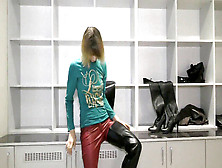 Nicky In 2 Pairs Of Thigh High Leather Footwear Barefooted