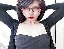 Asian Cd Eva In Tight Black Skirt And Pantyhose