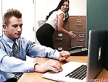 Sexy Brunette In Corporate Attire Blows Cock And Got Her Cunt Filled.