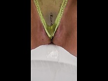 Milf Peeing In Panties In The Shower Extreme Close-Up Shaved Twat With Massive Lips