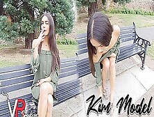 Kim Model And Hot Pornstar In Park Bench; Softcore With