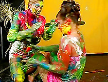 Girls Make A Mess Painting Each Other And Playing Around