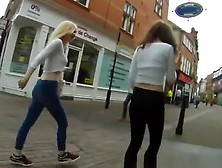 Blonde And Brunette Teens Wearing Tight Pants