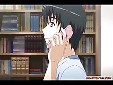 Busty Anime Coed Gets Phone Callled While Fucking In The Library Room