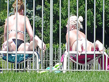 1 Of Trio Candid Bathing Suit Butt Tanning Pool Selfie Blonde Redhead