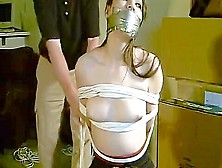 Topless Girl Chair-Tied And Tape-Gagged