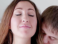 Guy Surprises A Cute Brunette With His Massive Throbbing Dick