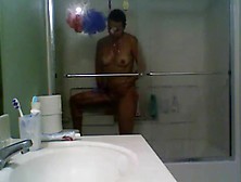 Girl In Glass Taking A Shower