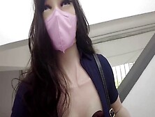 Gorgeous Chinese T-Girl In Pretty Stockings Wears A Silicone Femaleskin Mask In The Streets Of Hong Kong