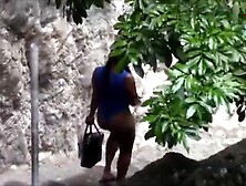 Hot Black Teen Goes To A Waterfall In Swimsuit