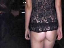 Sluts Walking Into A Transparent Lace Dress At Night