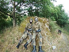 Two Soldiers In German Flecktarn Are Wanking In The Forrest