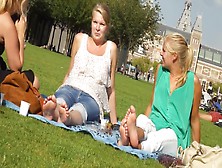 Barefoot Girls Out In A Park
