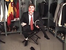 Suited Coach Tied To Chair And Cleave Gagged In The Locker Room