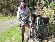 Woman Fingered Soak Twat On Outdoor Path