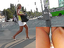 Upskirt Panties Of The Tanned Blonde Mature Lady