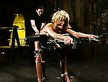 Blonde Lady Gets Flogged While Bound And With Nipple Clips.