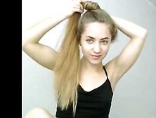 Super Sexy Long Haired Blonde Hairplay And Hairstyle