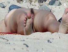 Exposed Unshaved Wet Crack On The Beach