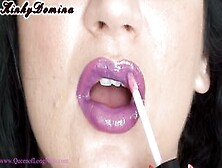 Beauty Purple Lipstick Application Tease
