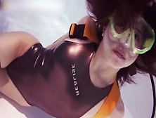 Sexy Asian Scuba Diving Underwater Blowing Bubbles Scuba Training