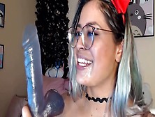 Hot Asian With Glases Deepthroating Dildo