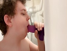 18/yo Locked Enby Slut Practicing Oral In Shower