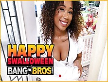 Bangbros - Jay Bangher Gives Skyla Sun Some Candy And His Long Chocolate Bar For Halloween
