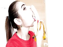 Cute Girl Eats A Banana And Fingers Herself