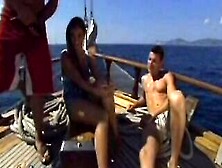 Smoking Bombshell Dark Haired Hoe Gets Double Penetrated On A Yacht