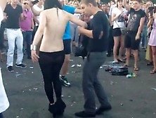 Drunk Girl Dancing Topless In Crowd