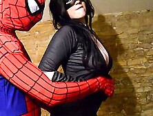 Busty Cosplay Catwoman Takes Spiderman Web