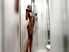 Inked 19 Yo Gril Fucking Her Sex Dildo Inside The Shower
