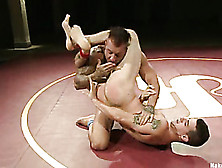 Two Inked Lads Fighting Furiously N The Ring To Get The Right Of First Anal Penetration