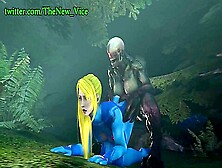 Blonde Gives Herself To A Scary Monster In The Forest