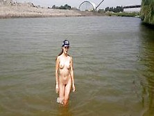 Girl Bathes Naked In The River And Masturbates On The Shore