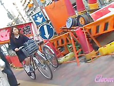 Asian Girl Got Skirt Sharked On Her Bicycle With People Near