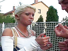 Saucy Blonde Bint Smokes A Cigarette While Riding A Dick