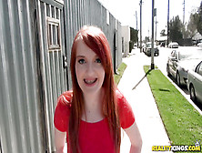 Man With Fat Cock Gets Pov Blowjob From A Redhead Teen With Brac