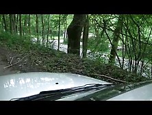 Girl Liquid Shitting On A White Car Hood