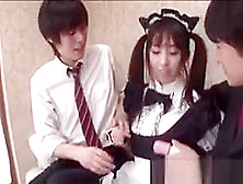 Teen Japanese Maid Pleases 2 Masters At The Same Time