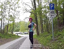 Red Head Bimbo Boobies Sissy Chick Public Parking Area Exposure Dressed Like A Lady Two