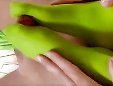 Green Pantyhose Footjob