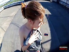 Public Tit Flashing - Blowjob With Full Eye Contact And Cum Walk On Tits