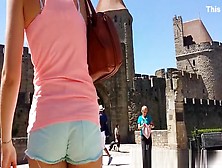 Tight Blue Shorts Cameltoe And Ass