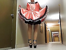 Sissy Ray In Bronze Maids Uniform In Hallway